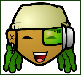 Graphic of Smiling face with hat and futuristic sunglasses